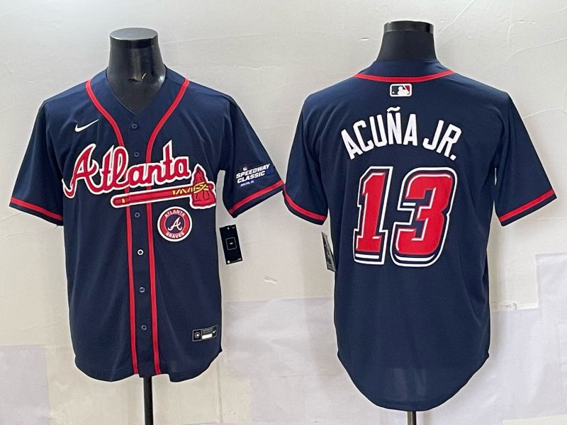 Men Atlanta Braves 13 Acuna jr Drak Blue Nike 2025 MLB Jersey style 09